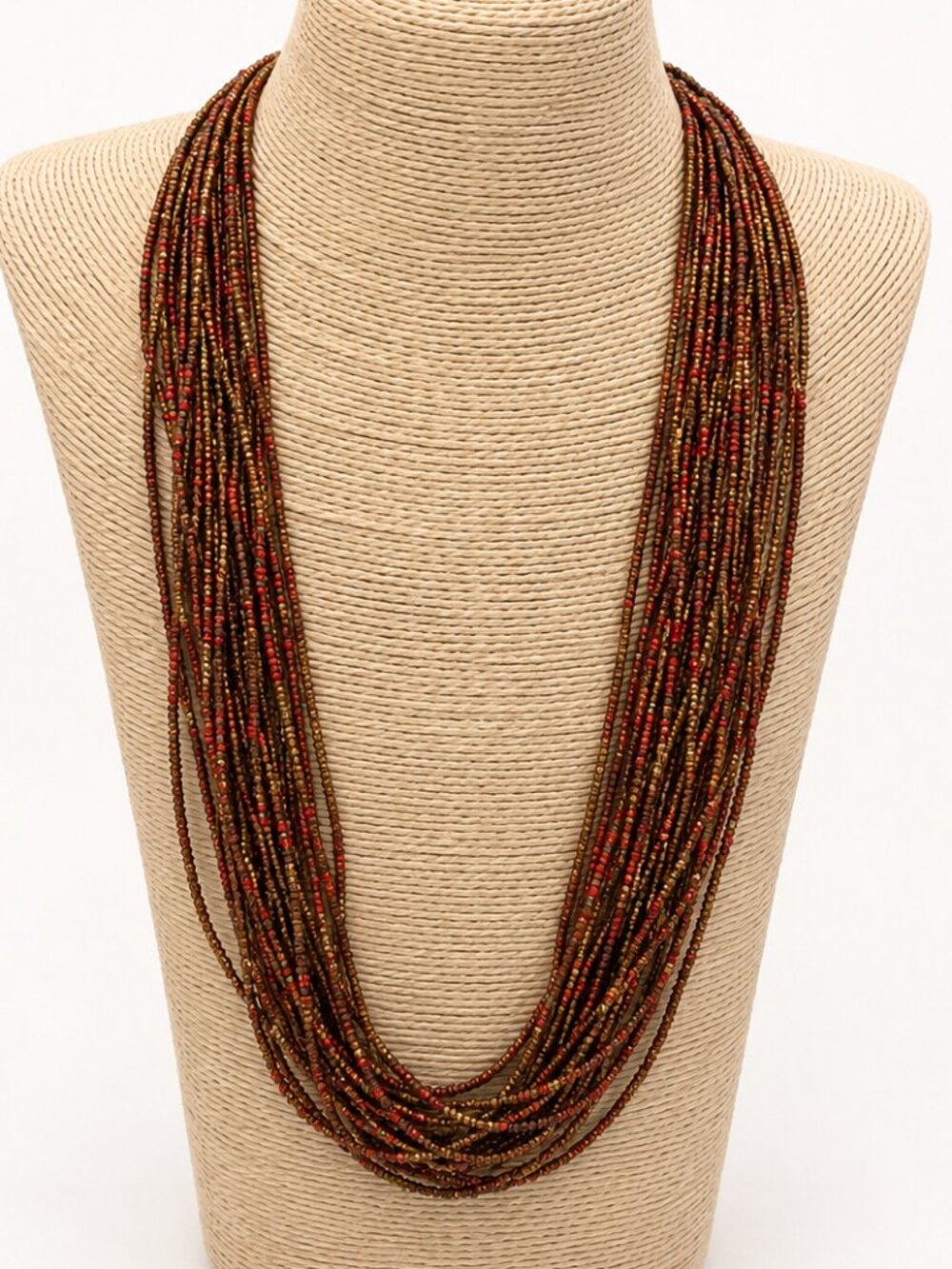 Erica Lyons Multi Strand Seed Bead Necklace Red Bronze Layered Statement Necklac